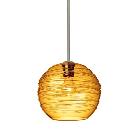 Besa Lighting Wave 10 Cord Pendant, Amber, Satin Nickel Finish, 1x60W Incandescent 1TT-462782-SN